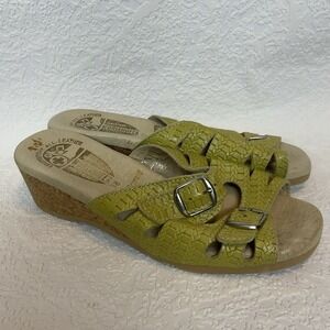 Worishofer Women's Yellow Green leather Cork Low Wedge Slide Sandals US 8 EUR 38